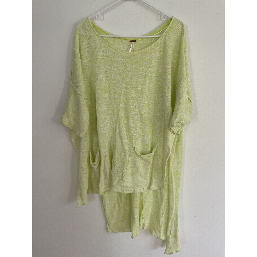 Free People Linen Mesh Cotton Sheer Long Tunic Swim Coverup Green Size Large